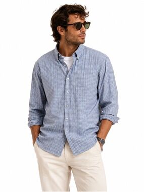 Twillory Untuck(able) Glow Men's Dress Shirt Tailored Fit Size XL Blue Plaid